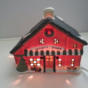 Christmas Village VARIETY STORE porcelain light up house Santa's Best 1992